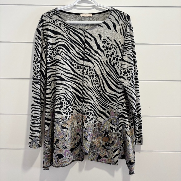 Jess & Jane animal and paisley print long sleeve top size XL - Picture 1 of 13